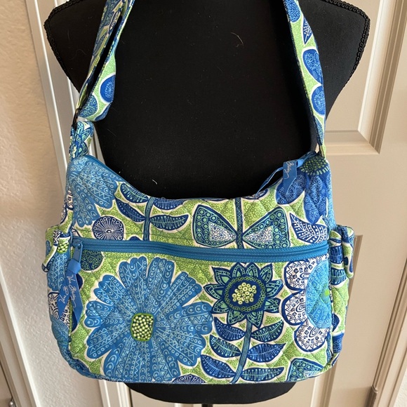 Vera Bradley Doodle Daisy Shoulder Bag Blue & Lime Green Purse Good Condition - Picture 2 of 6